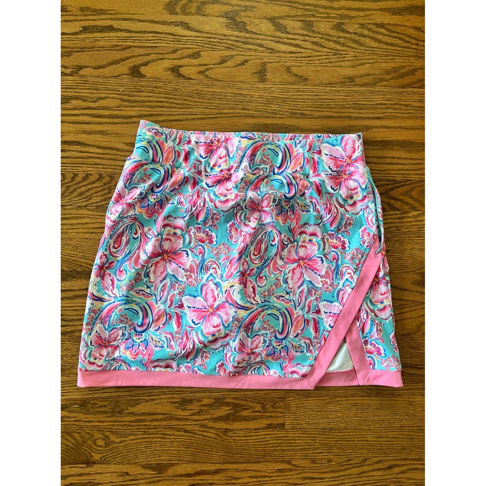 Stella Parker Sport Pink Blue Paisley Floral Active Skort Large Zipper Pocket